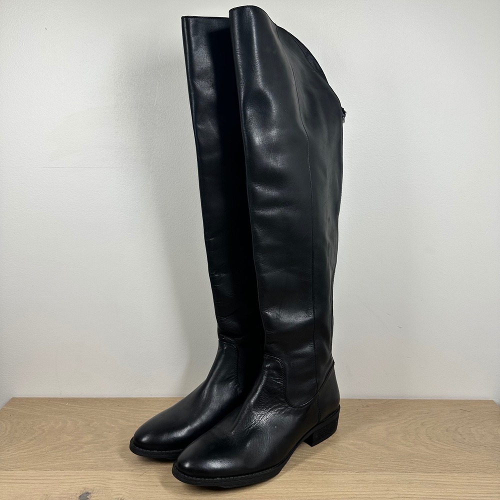 Arturo Chiang Over The Knee Boots Women 8.5 Black Leather Tall Riding Minimalist